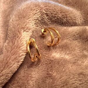 MONET Classic Small Gold Huggie Double Hoop Stud Minimalist Earrings
